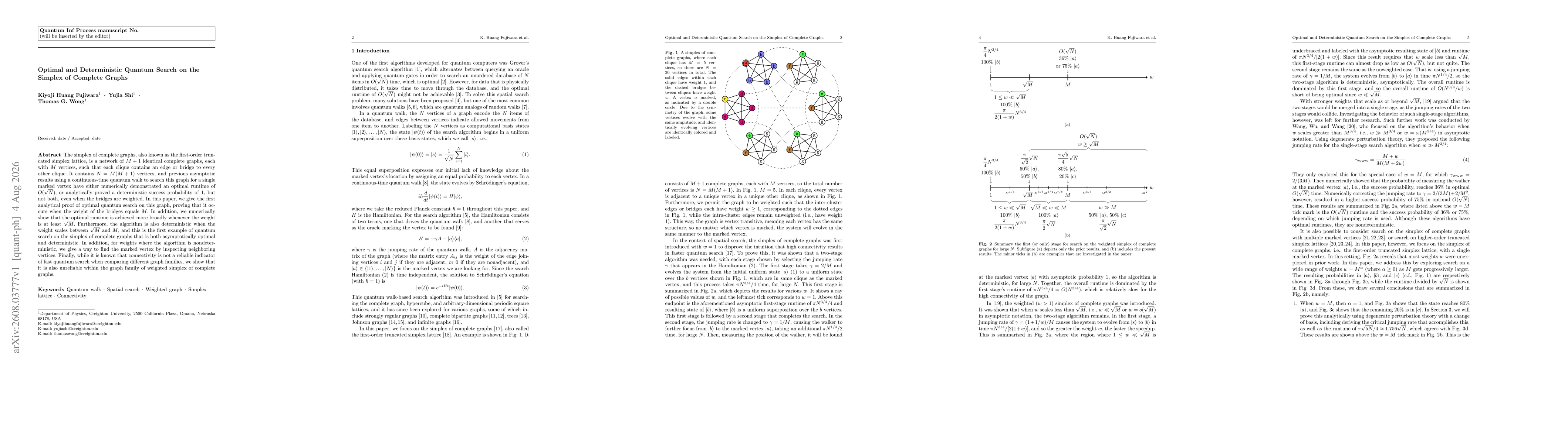 Thumbnail for Optimal and Deterministic Quantum Search on the Simplex of Complete Graphs
