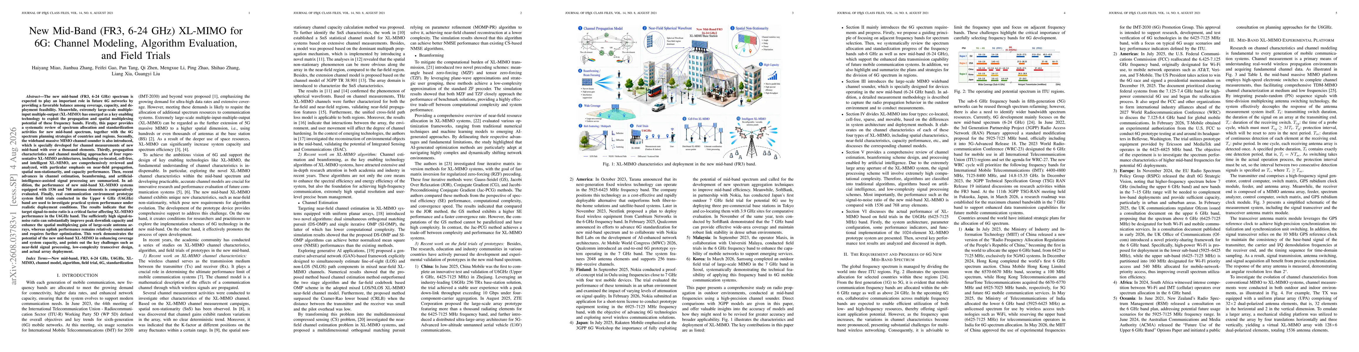 Thumbnail for New Mid-Band (FR3, 6-24 GHz) XL-MIMO for 6G: Channel Modeling, Algorithm Evaluation, and Field Trials