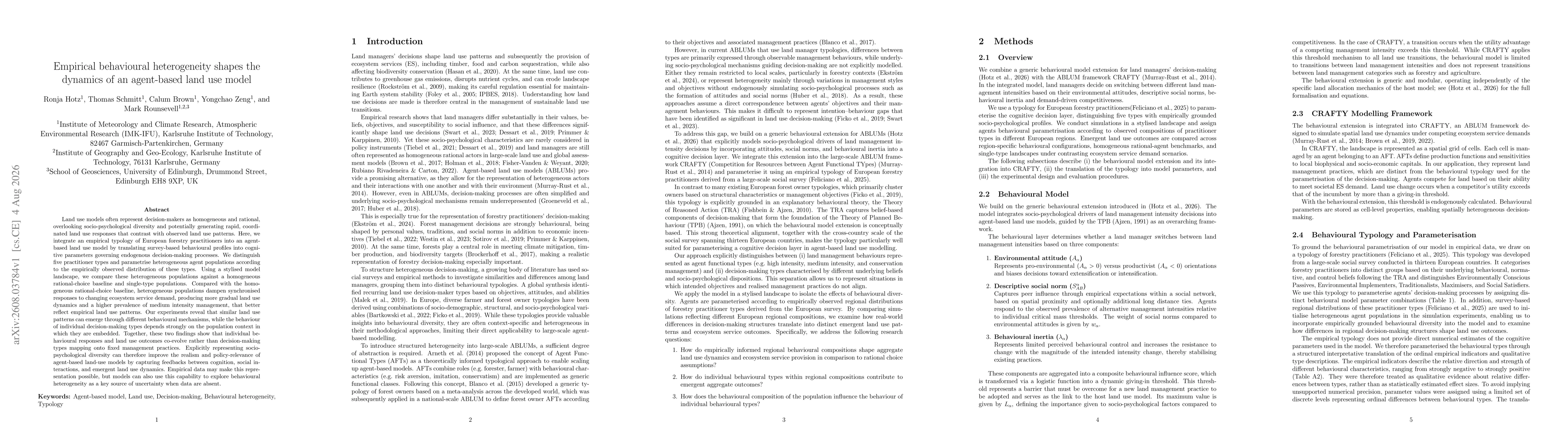 Thumbnail for Empirical behavioural heterogeneity shapes the dynamics of an agent-based land use model
