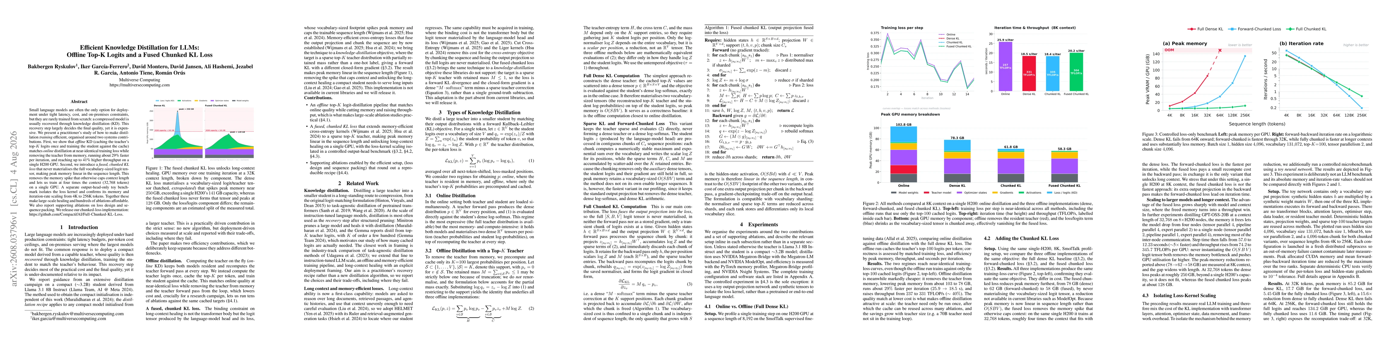 Thumbnail for Efficient Knowledge Distillation for LLMs: Offline Top-K Logits and a Fused Chunked KL Loss