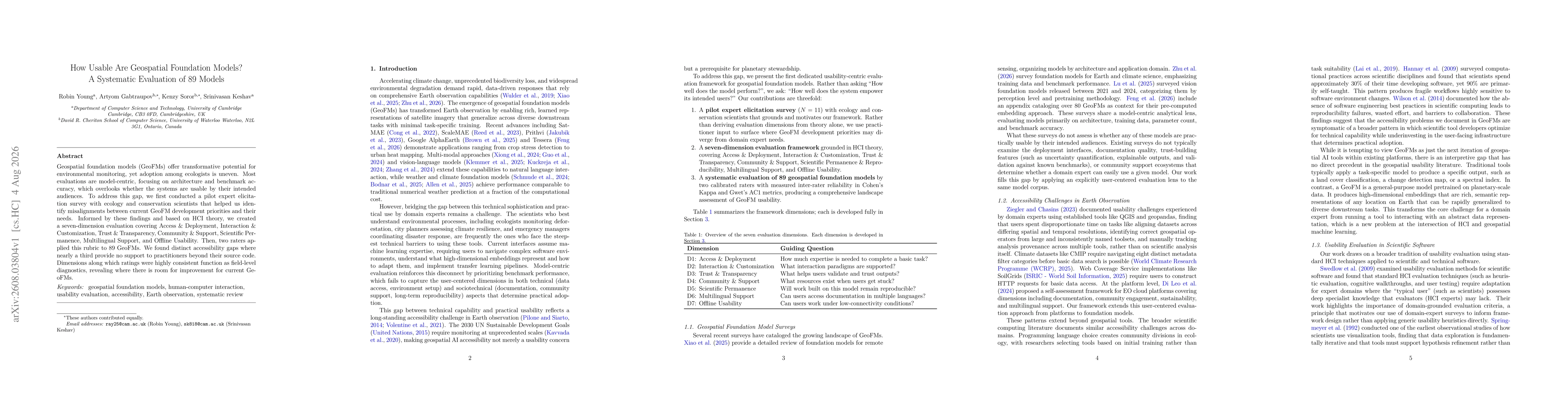Thumbnail for How Usable Are Geospatial Foundation Models? A Systematic Evaluation of 89 Models