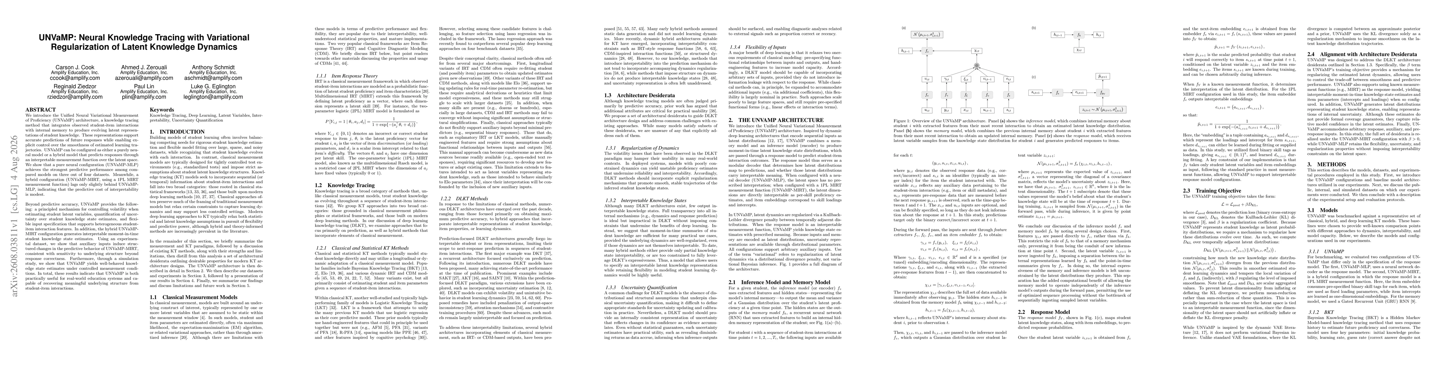 Thumbnail for UNVaMP: Neural Knowledge Tracing with Variational Regularization of Latent Knowledge Dynamics