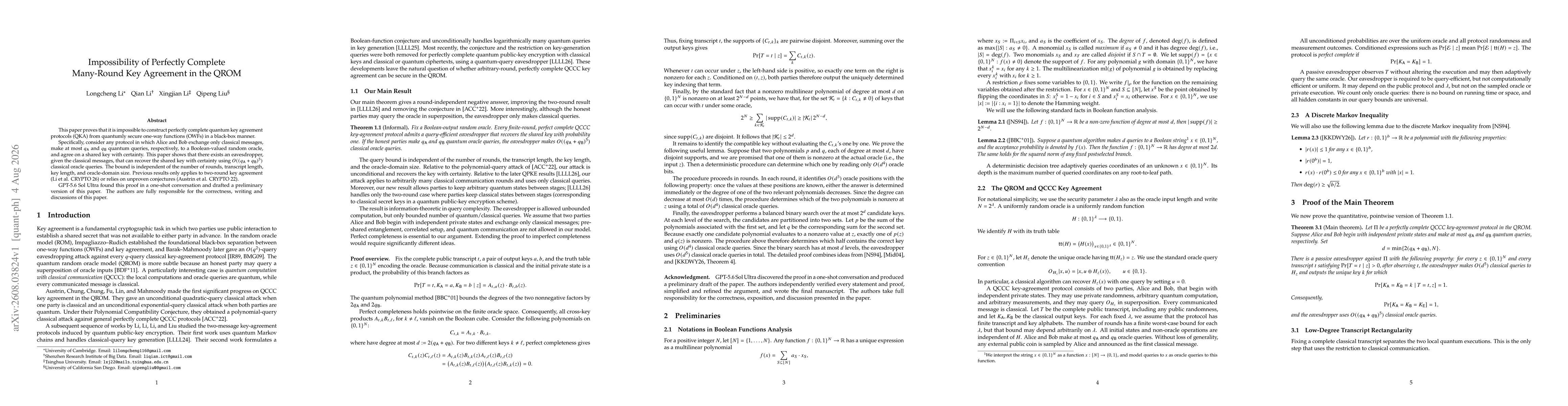Thumbnail for Impossibility of Perfectly Complete Many-Round Key Agreement in the QROM