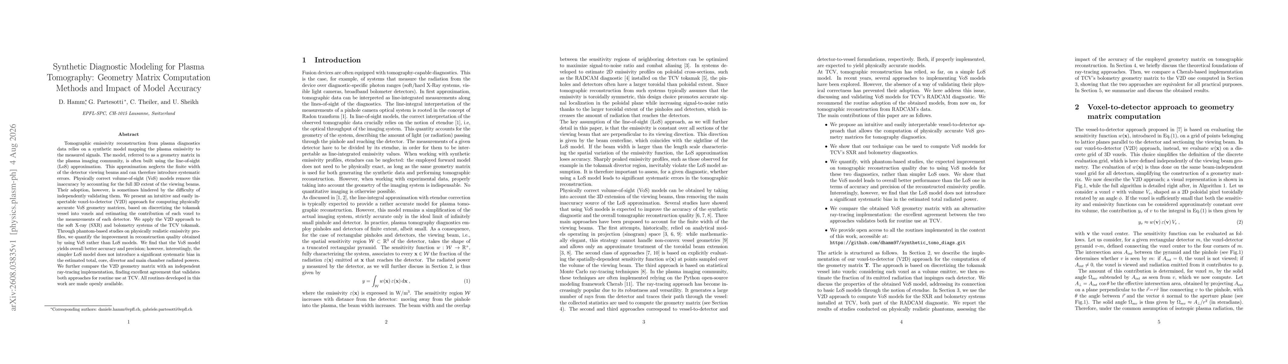 Thumbnail for Synthetic Diagnostic Modeling for Plasma Tomography: Geometry Matrix Computation Methods and Impact of Model Accuracy