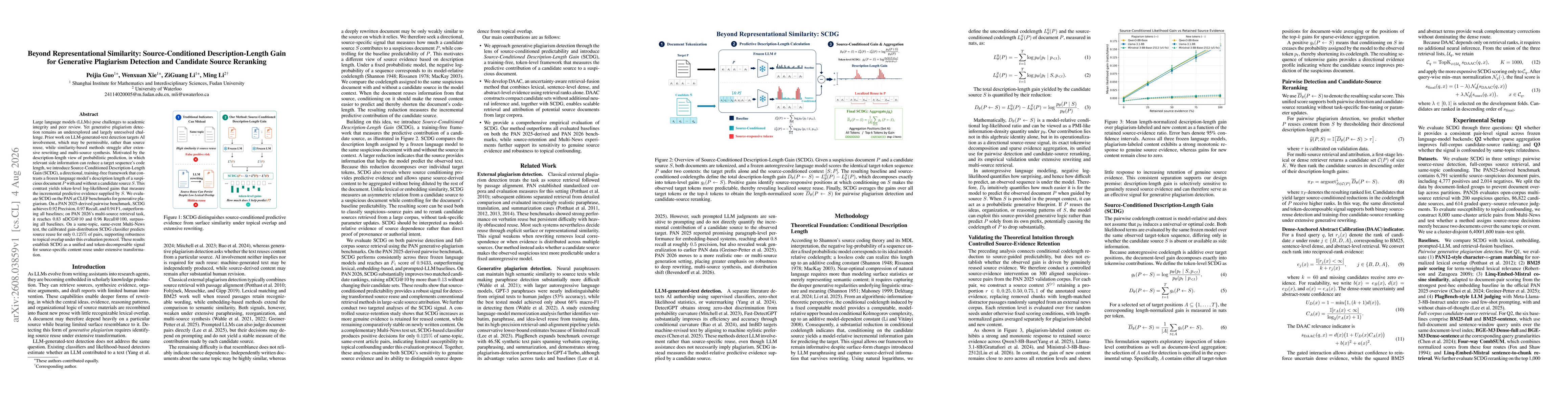 Thumbnail for Beyond Representational Similarity: Source-Conditioned Description-Length Gain for Generative Plagiarism Detection and Candidate Source Reranking