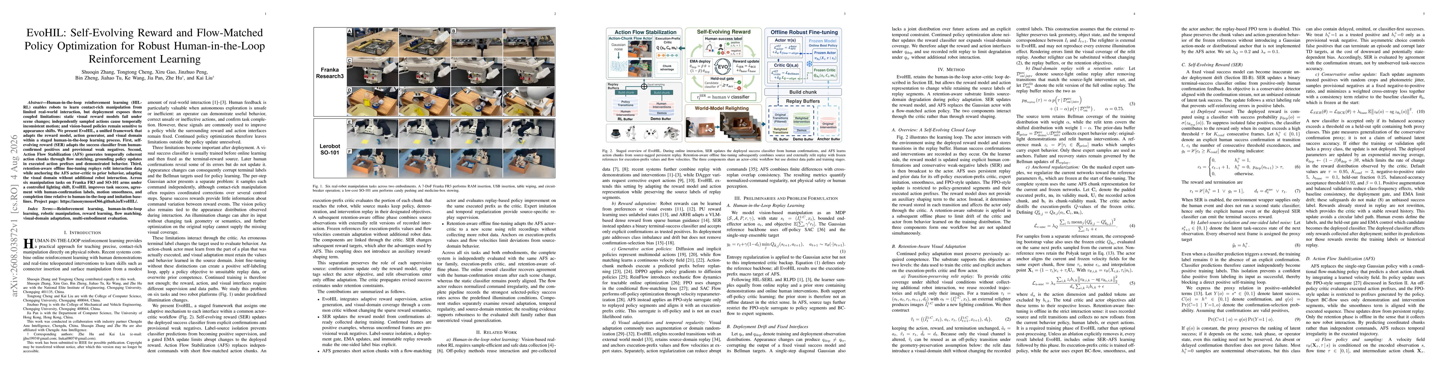 Thumbnail for EvoHIL: Self-Evolving Reward and Flow-Matched Policy Optimization for Robust Human-in-the-Loop Reinforcement Learning