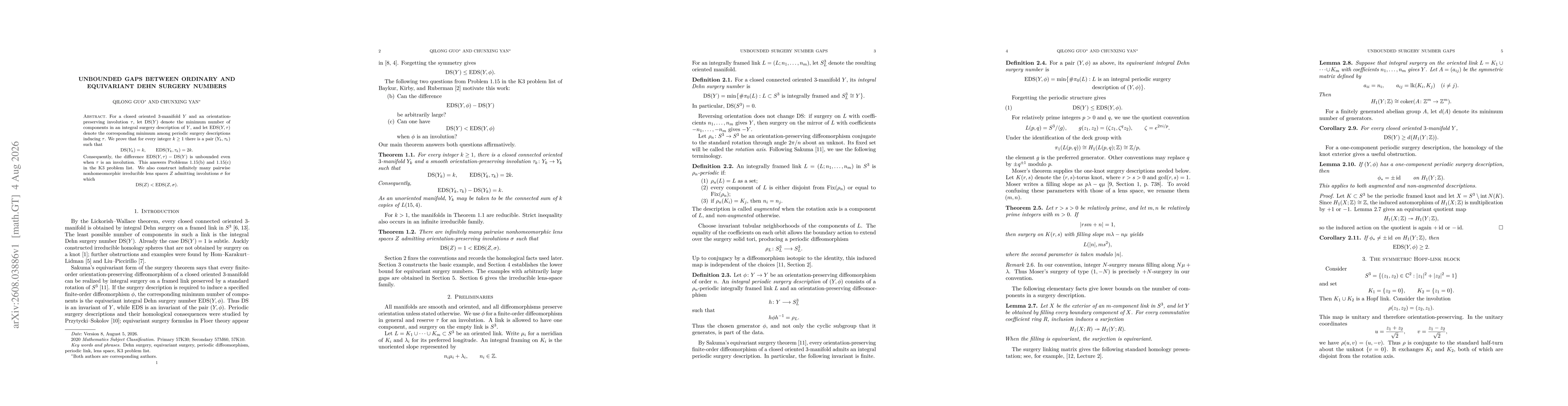 Thumbnail for Unbounded Gaps Between Ordinary and Equivariant Dehn Surgery Numbers