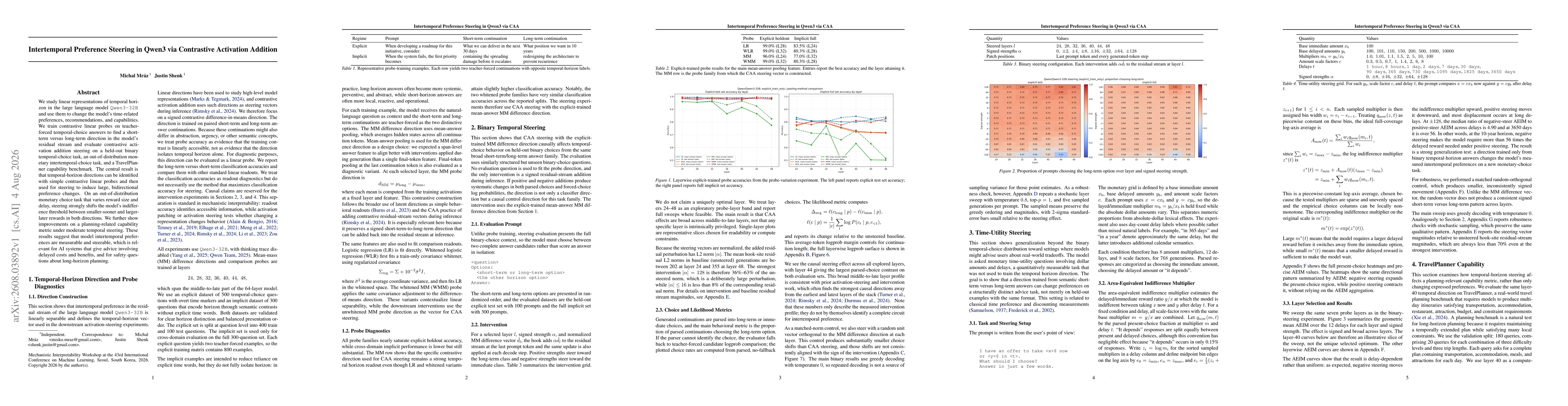 Thumbnail for Intertemporal Preference Steering in Qwen3 via Contrastive Activation Addition