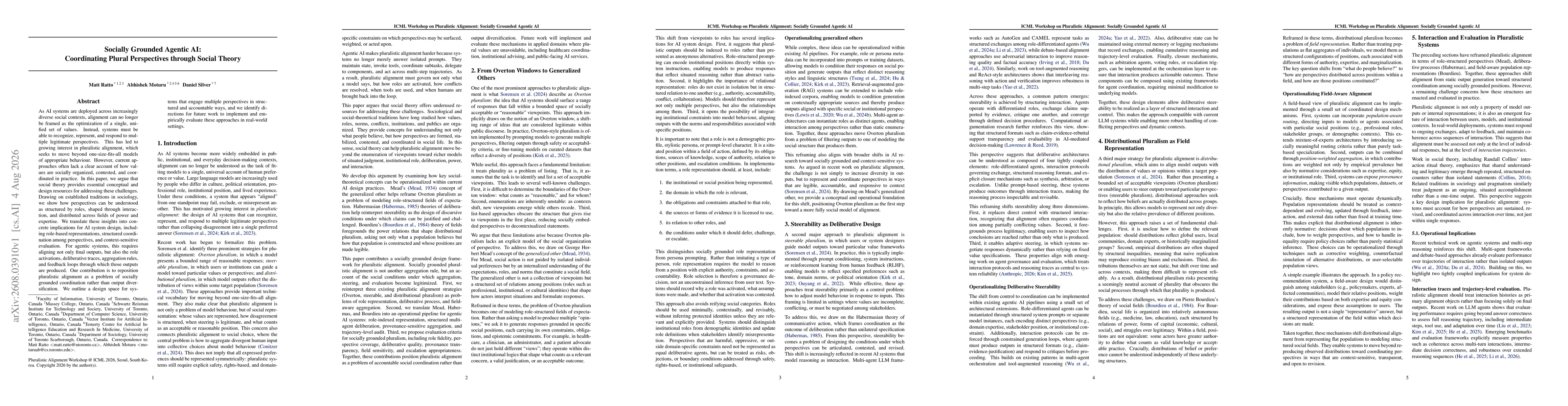 Thumbnail for Socially Grounded Agentic AI: Coordinating Plural Perspectives through Social Theory