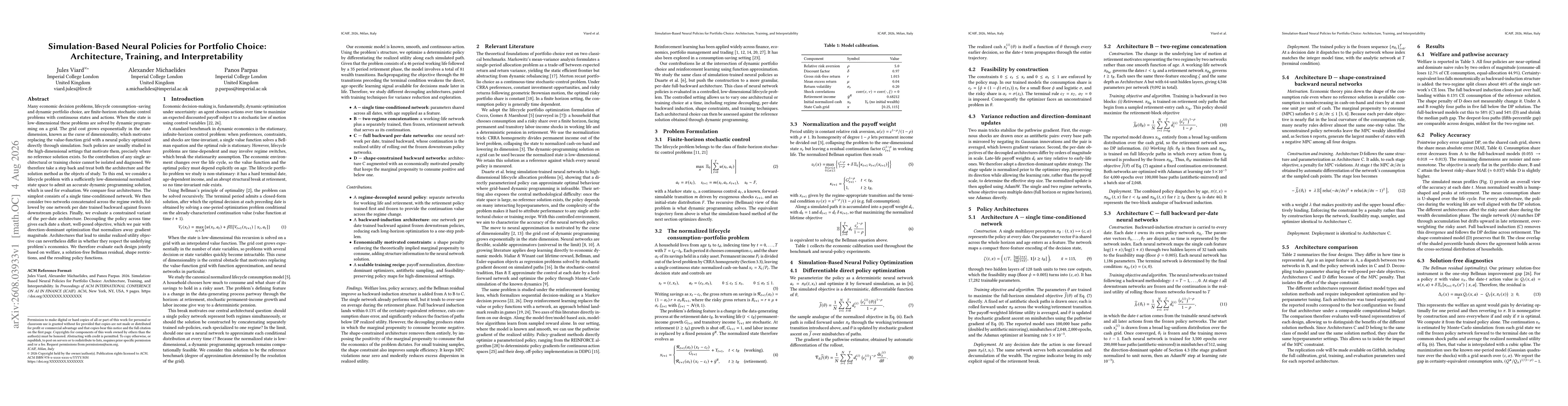 Thumbnail for Simulation-Based Neural Policies for Portfolio Choice: Architecture, Training, and Interpretability