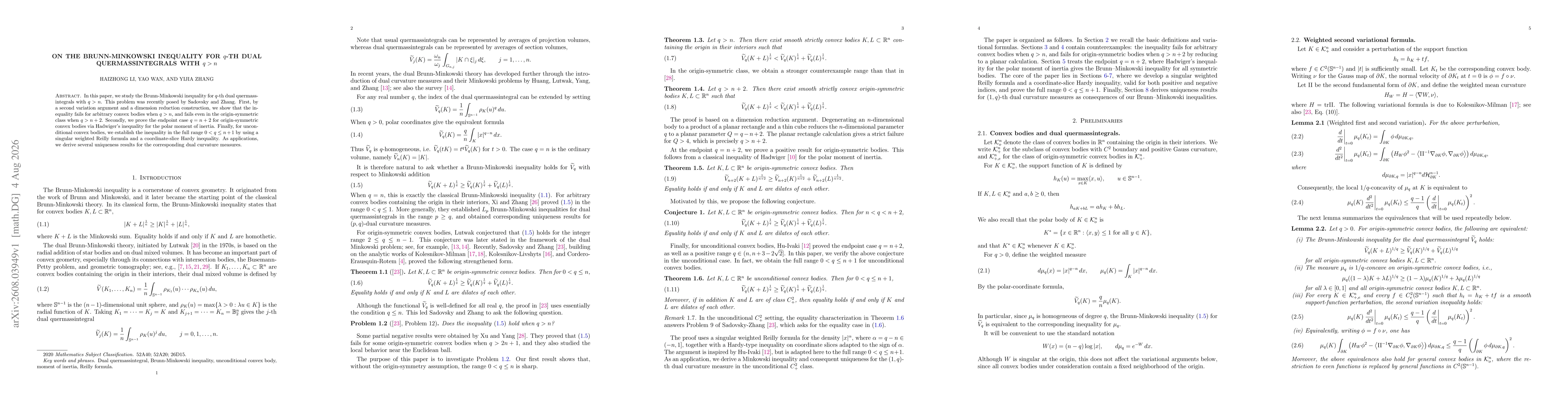 Thumbnail for On the Brunn-Minkowski inequality for $q$-th dual quermassintegrals with $q>n$