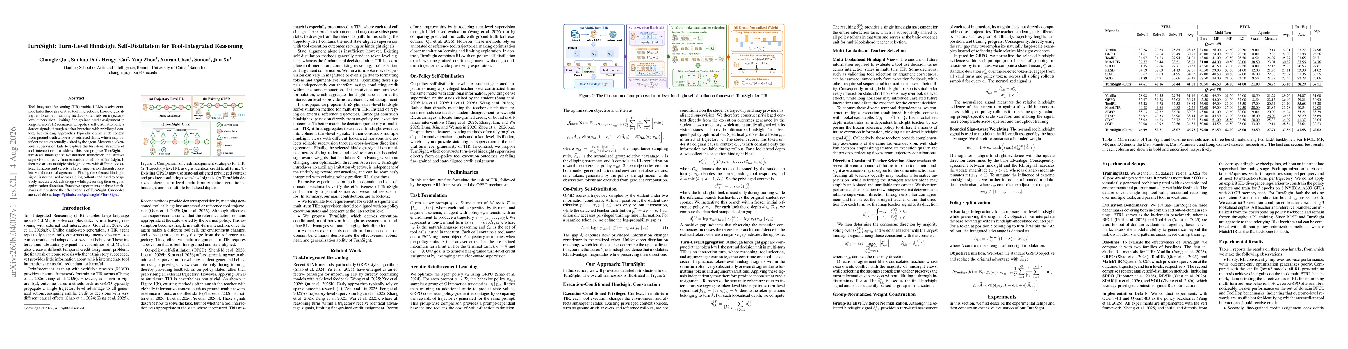 Thumbnail for TurnSight: Turn-Level Hindsight Self-Distillation for Tool-Integrated Reasoning