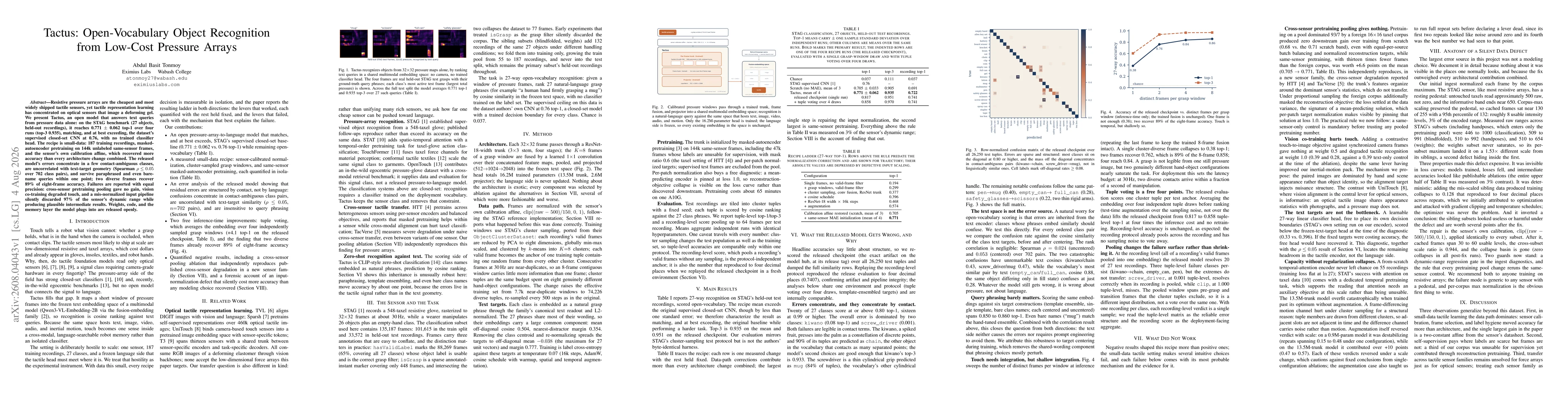 Thumbnail for Tactus: Open-Vocabulary Object Recognition from Low-Cost Pressure Arrays