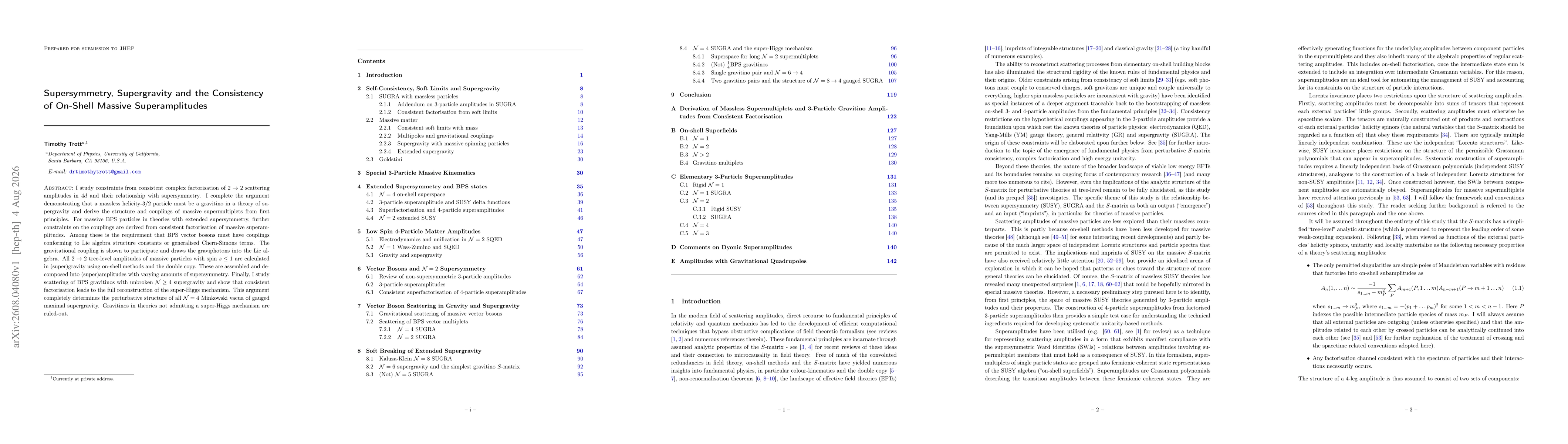 Thumbnail for Supersymmetry, Supergravity and the Consistency of On-Shell Massive Superamplitudes