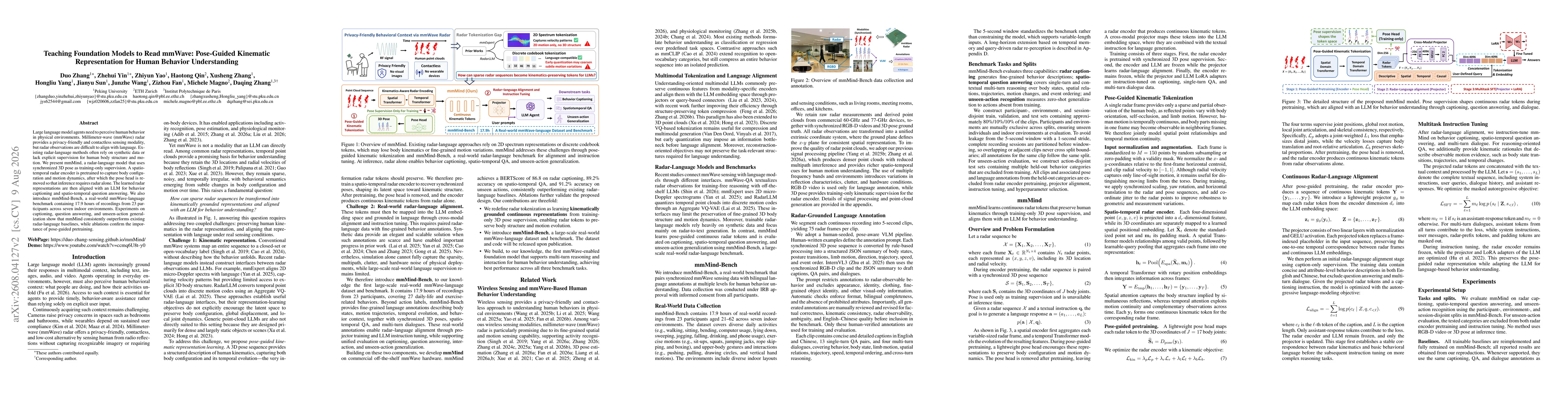Thumbnail for Teaching Foundation Models to Read mmWave: Pose-Guided Kinematic Representation for Human Behavior Understanding
