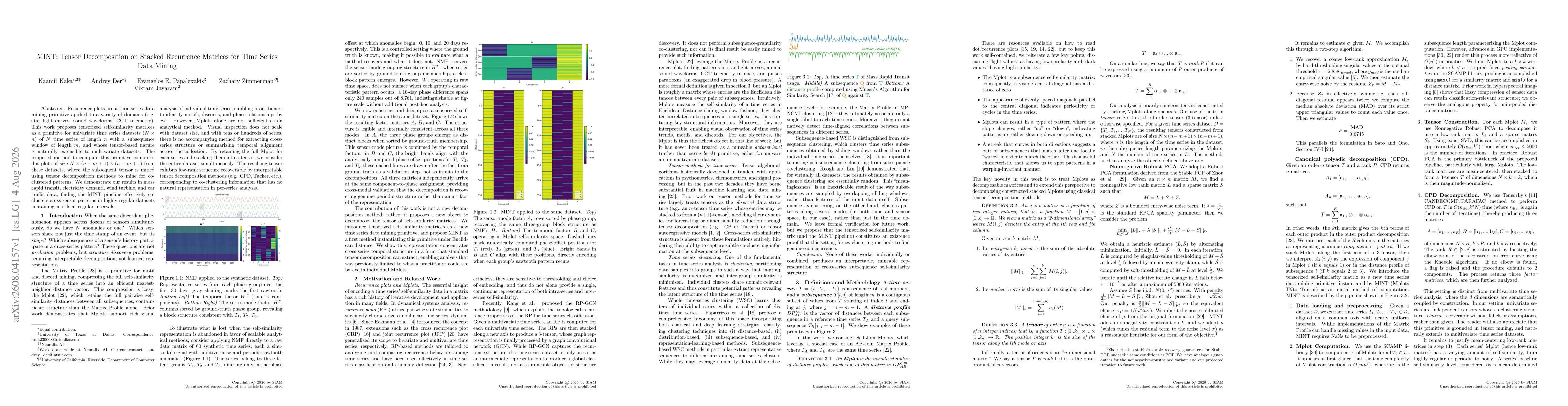 Thumbnail for MINT: Tensor Decomposition on Stacked Recurrence Matrices for Time Series Data Mining