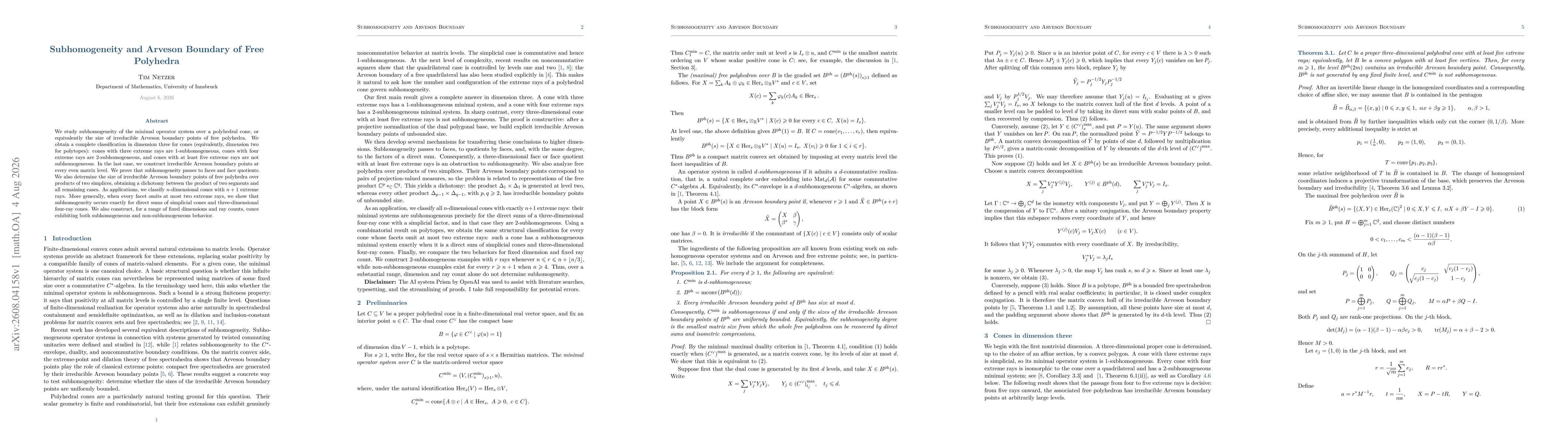 Thumbnail for Subhomogeneity and Arveson Boundary of Free Polyhedra