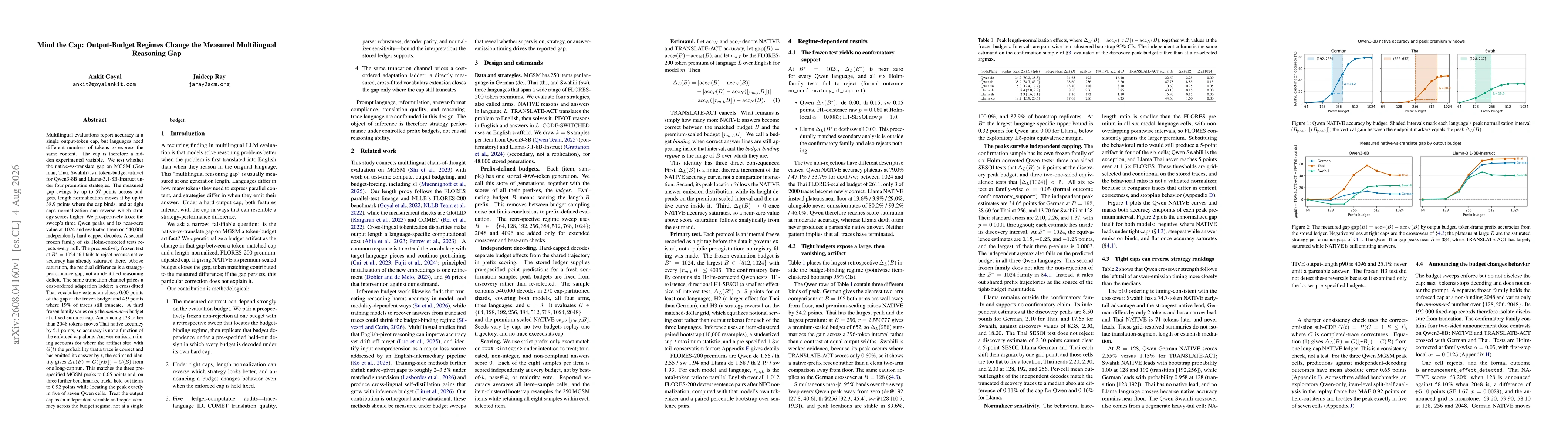 Thumbnail for Mind the Cap: Output-Budget Regimes Change the Measured Multilingual Reasoning Gap
