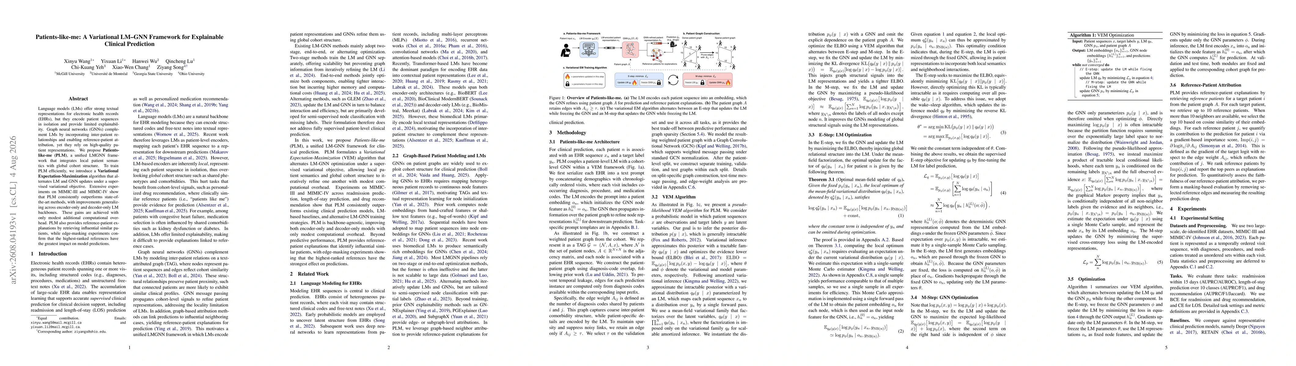 Thumbnail for Patients-like-me: A Variational LM--GNN Framework for Explainable Clinical Prediction