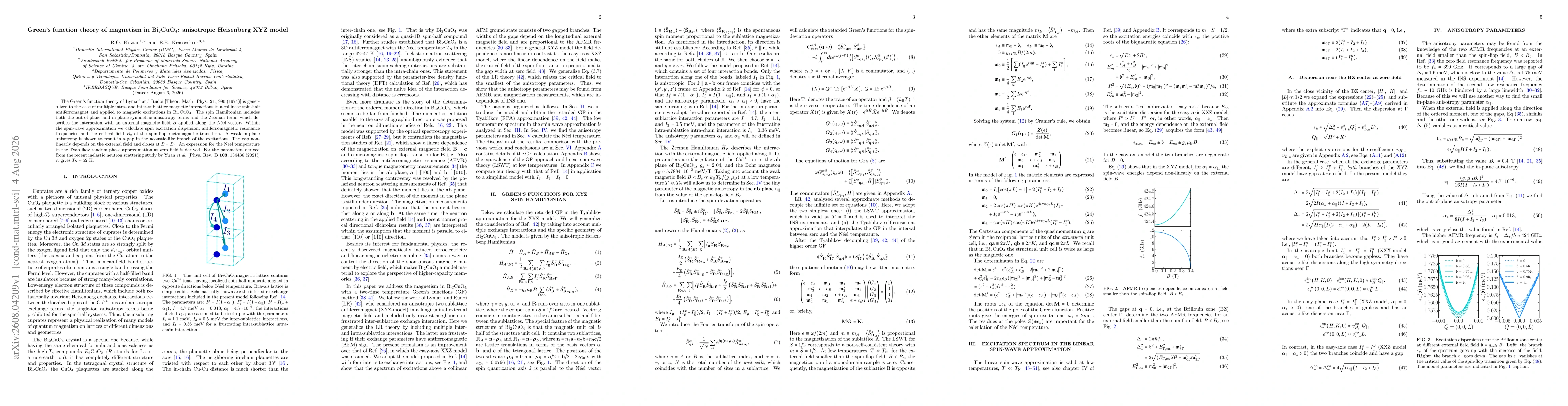 Thumbnail for Green's function theory of magnetism in Bi$_2$CuO$_4$: anisotropic Heisenberg XYZ model