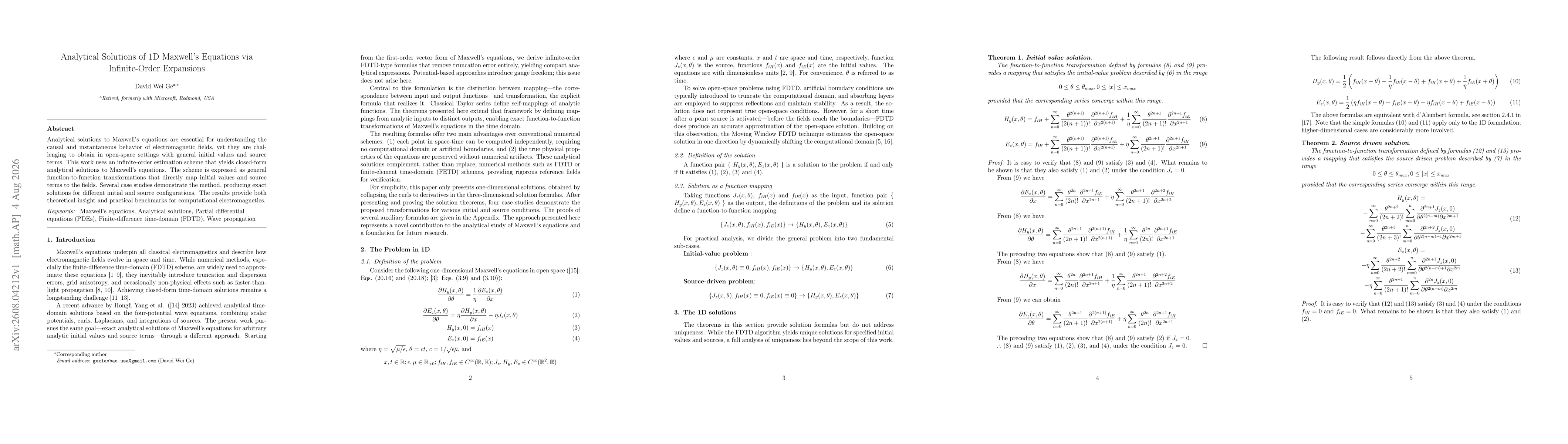 Thumbnail for Analytical solutions of 1D Maxwell's equations via infinite-order expansions