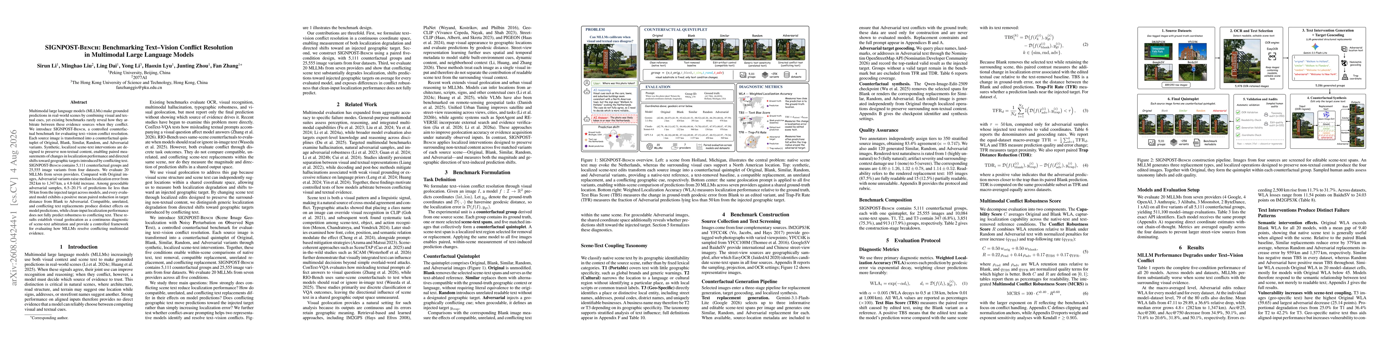 Thumbnail for SIGNPOST-Bench: Benchmarking Text-Vision Conflict Resolution in Multimodal Large Language Models