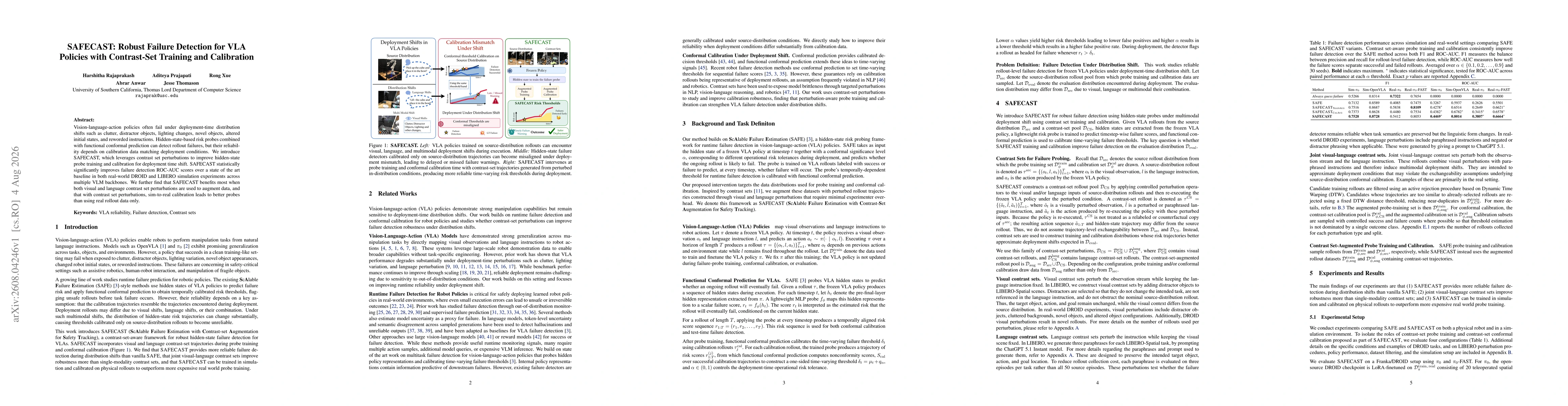 Thumbnail for SAFECAST: Robust Failure Detection for VLA Policies with Contrast-Set Training and Calibration