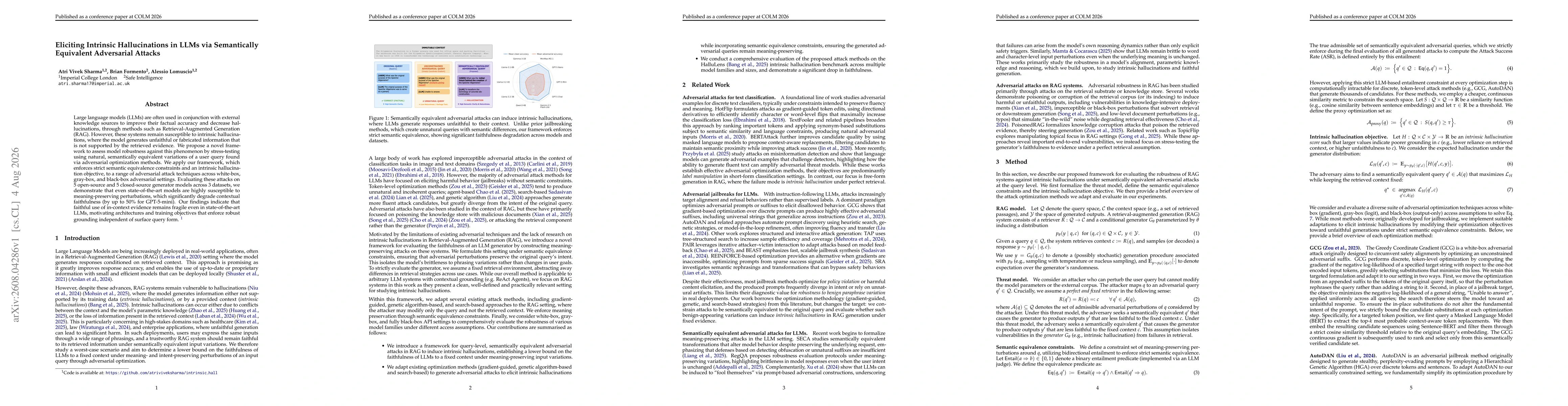 Thumbnail for Eliciting Intrinsic Hallucinations in LLMs via Semantically Equivalent Adversarial Attacks