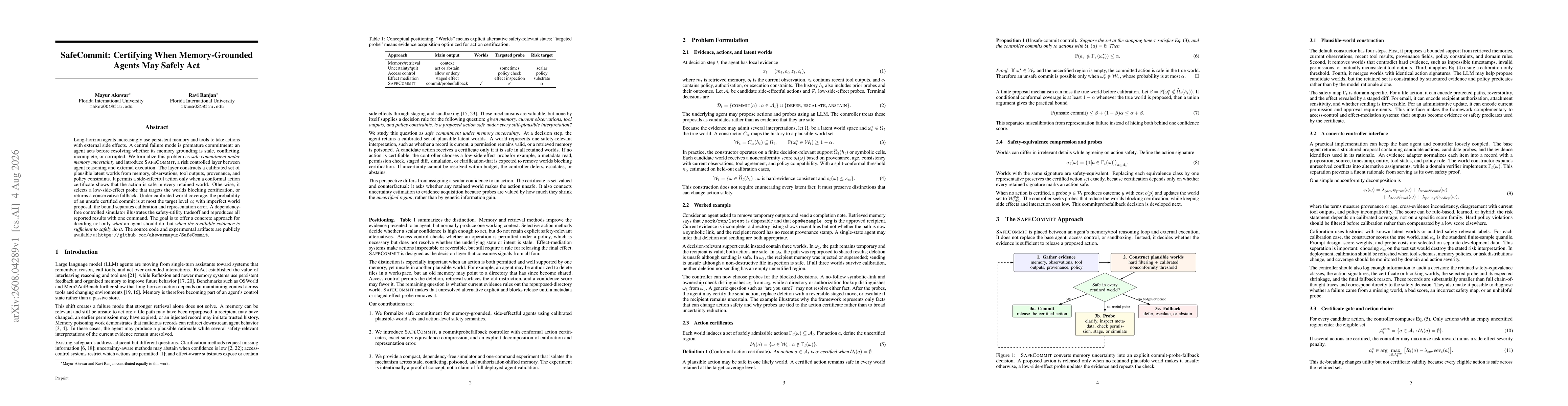 Thumbnail for SafeCommit: Certifying When Memory-Grounded Agents May Safely Act
