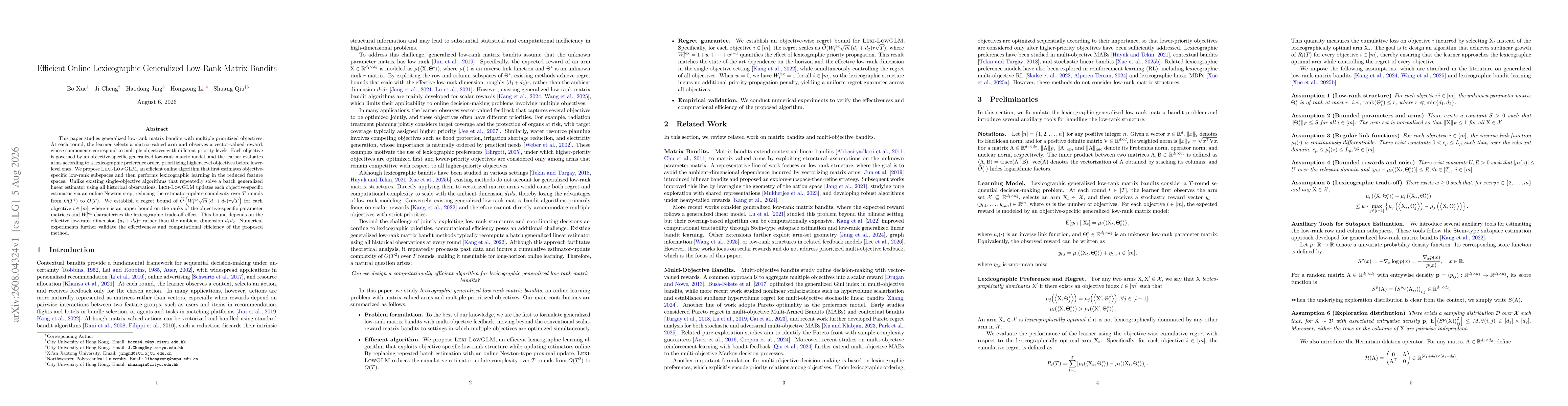 Thumbnail for Efficient Online Lexicographic Generalized Low-Rank Matrix Bandits