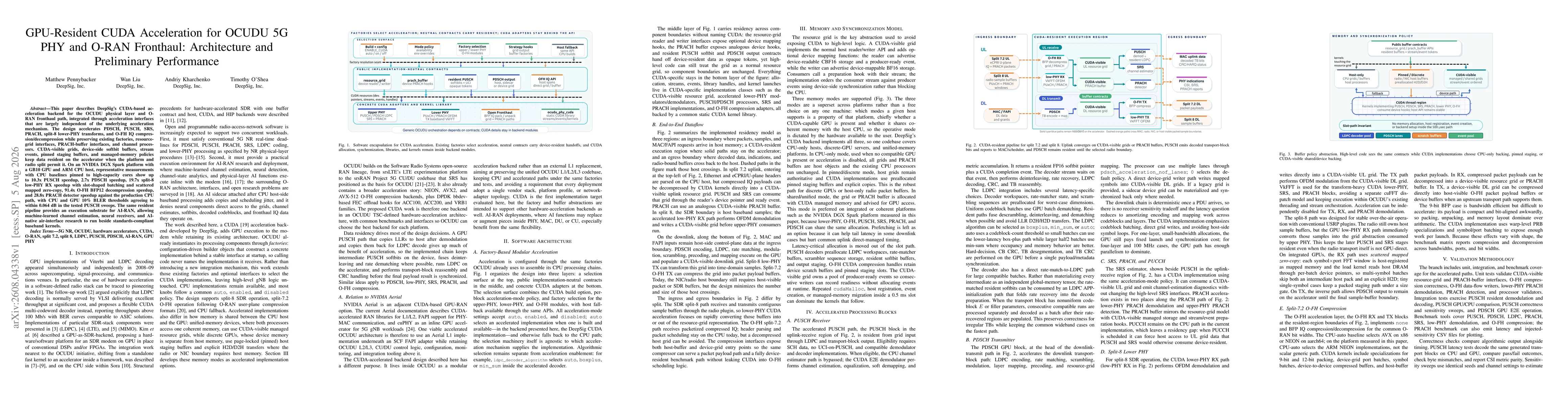 Thumbnail for GPU-Resident CUDA Acceleration for OCUDU 5G PHY and O-RAN Fronthaul: Architecture and Preliminary Performance