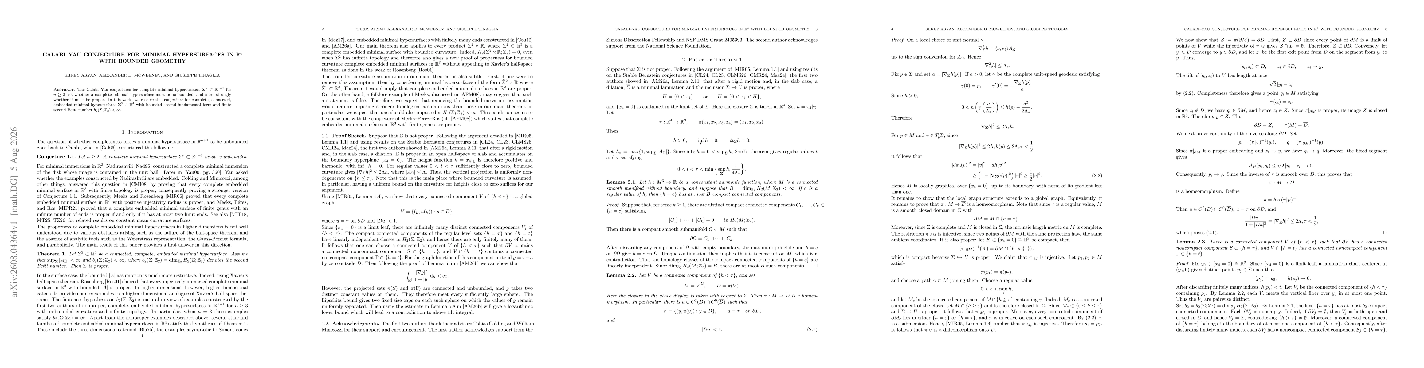 Thumbnail for Calabi-Yau Conjecture for Minimal Hypersurfaces in $\mathbb{R}^4$ with bounded geometry