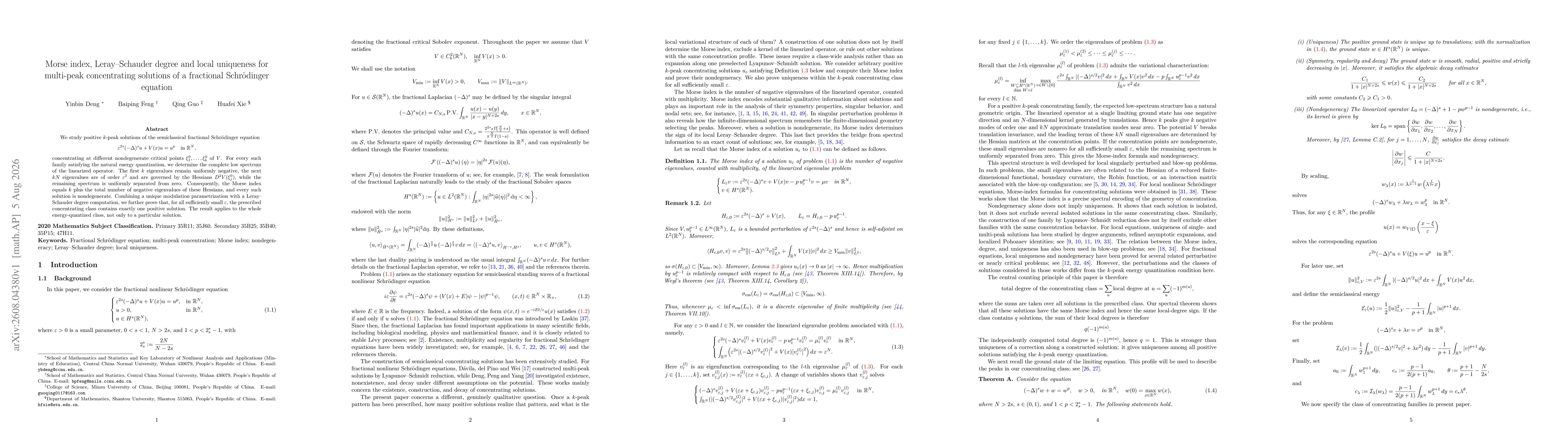 Thumbnail for Morse index, Leray-Schauder degree and local uniqueness for multi-peak concentrating solutions of a fractional Schrödinger equation