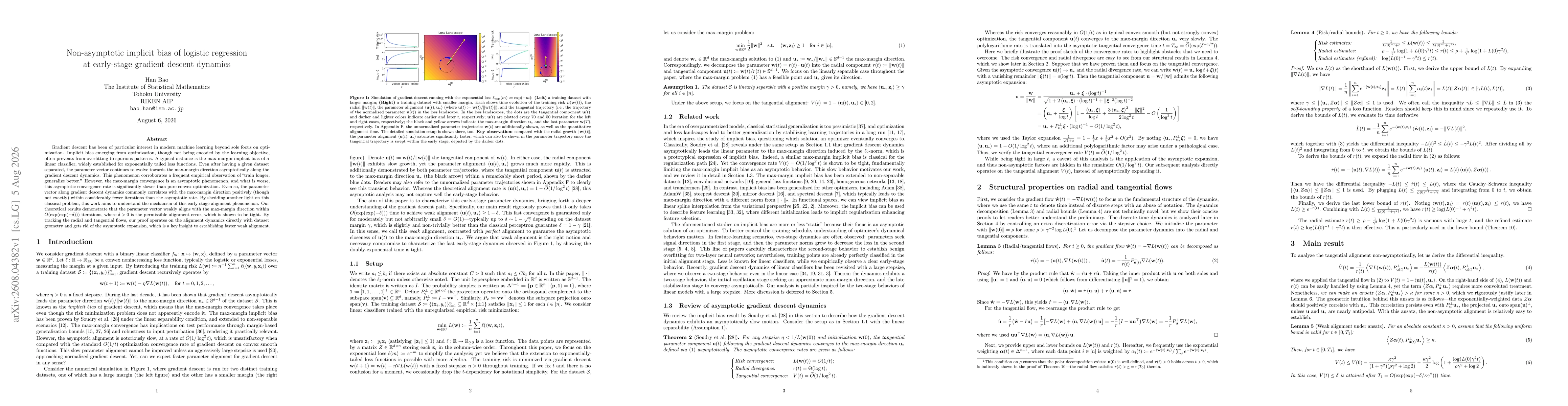 Thumbnail for Non-asymptotic implicit bias of logistic regression at early-stage gradient descent dynamics