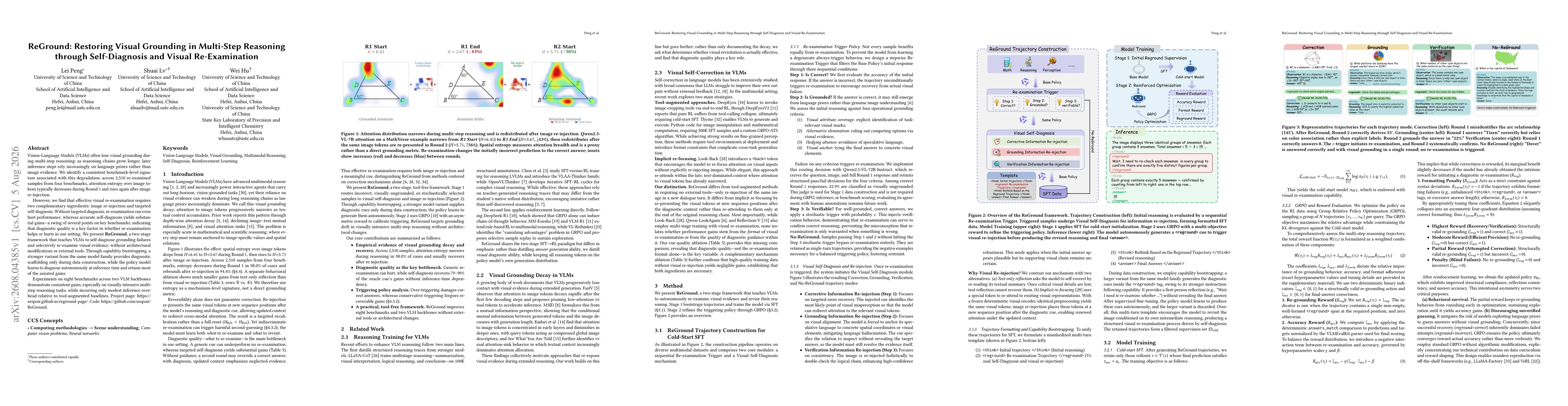 Thumbnail for ReGround: Restoring Visual Grounding in Multi-Step Reasoning through Self-Diagnosis and Visual Re-Examination