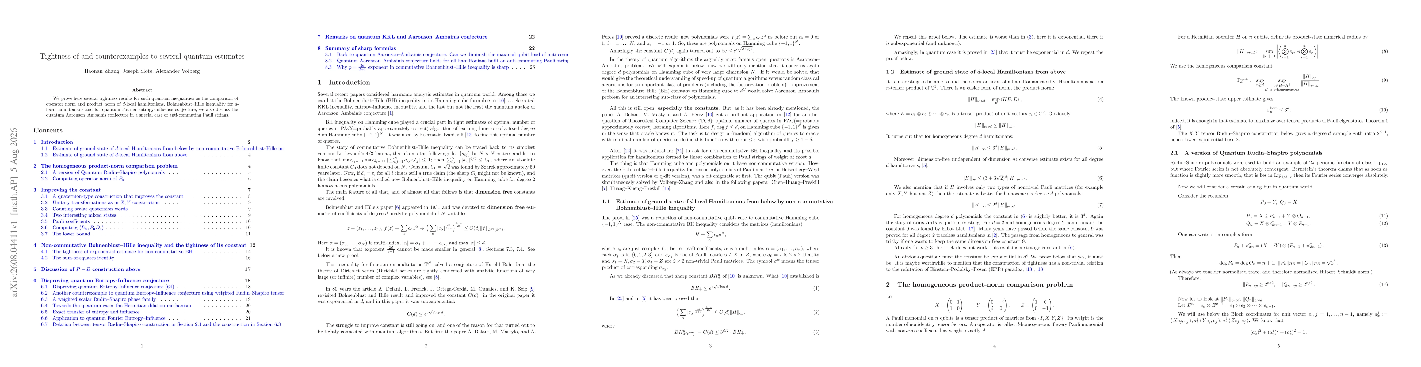 Thumbnail for Tightness of and counterexamples to several quantum estimates