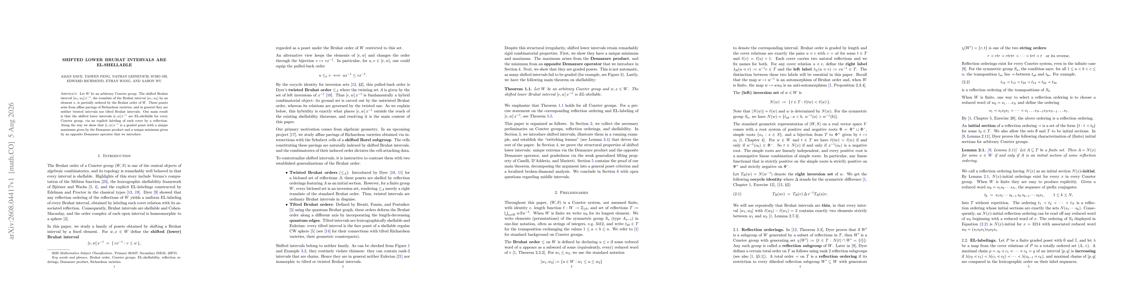 Thumbnail for Shifted lower Bruhat intervals are EL-shellable