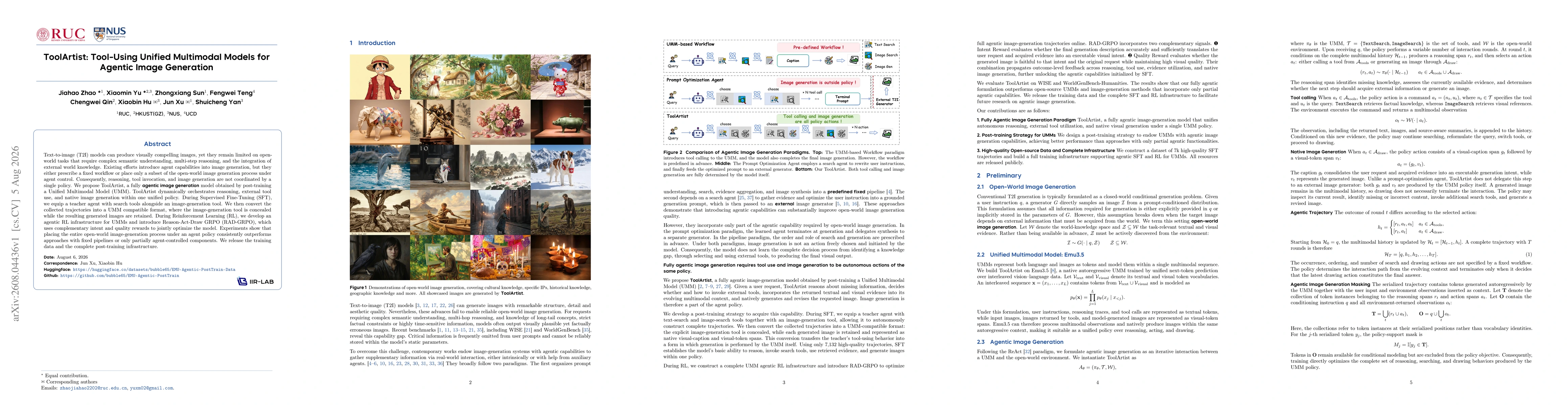 Thumbnail for ToolArtist: Tool-Using Unified Multimodal Models for Agentic Image Generation