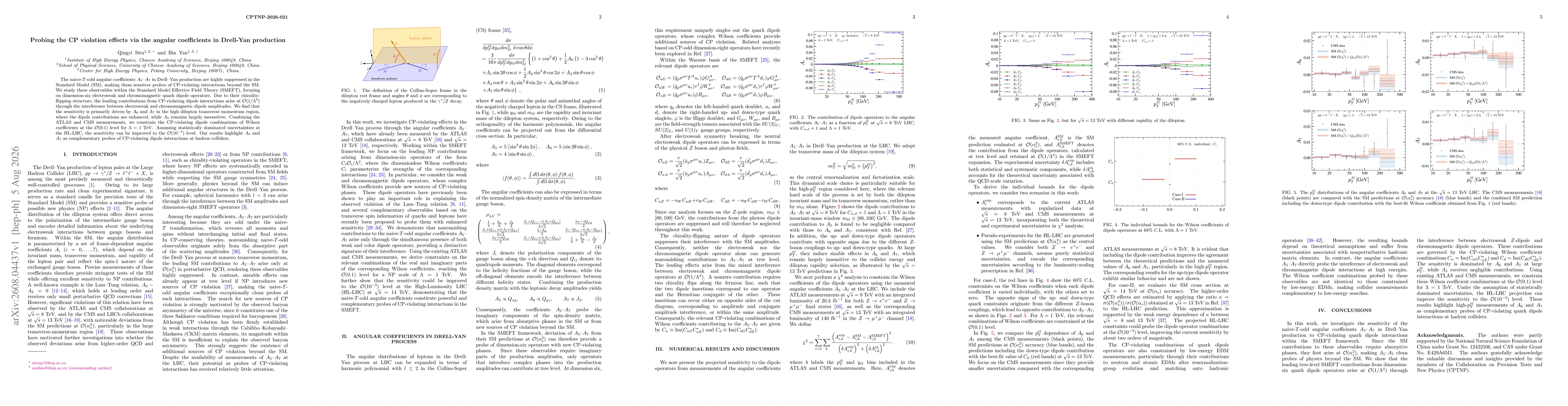 Thumbnail for Probing the CP violation effects via the angular coefficients in Drell-Yan production