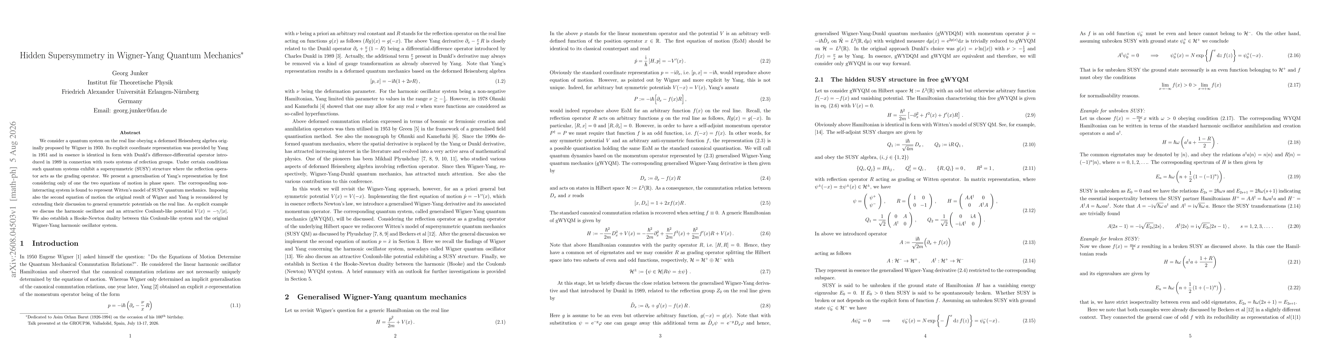 Thumbnail for Hidden Supersymmetry in Wigner-Yang Quantum Mechanics