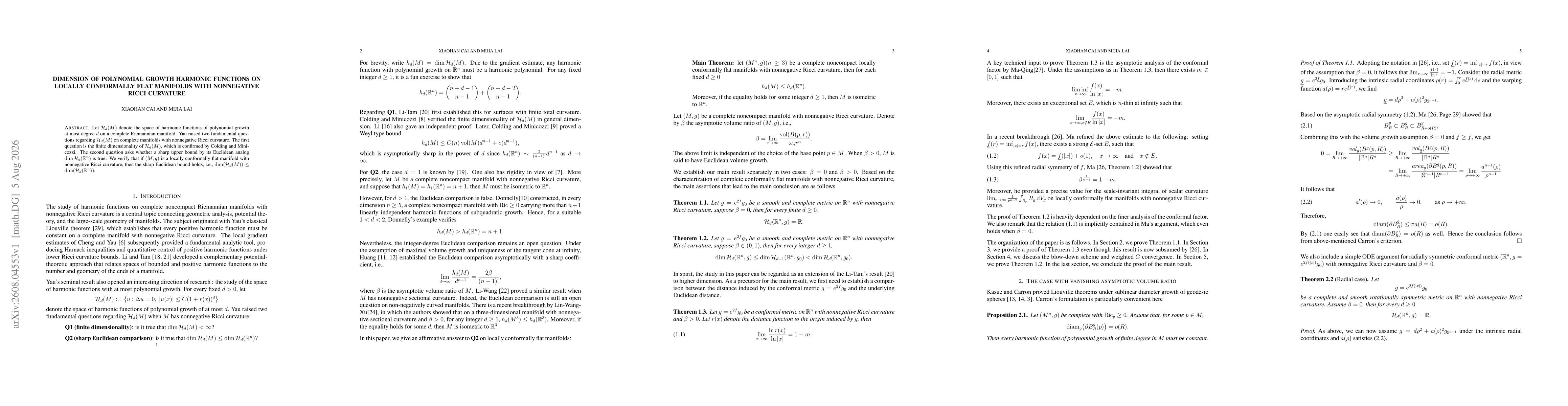 Thumbnail for Dimension of polynomial growth harmonic functions on locally conformally flat manifolds with nonnegative Ricci curvature