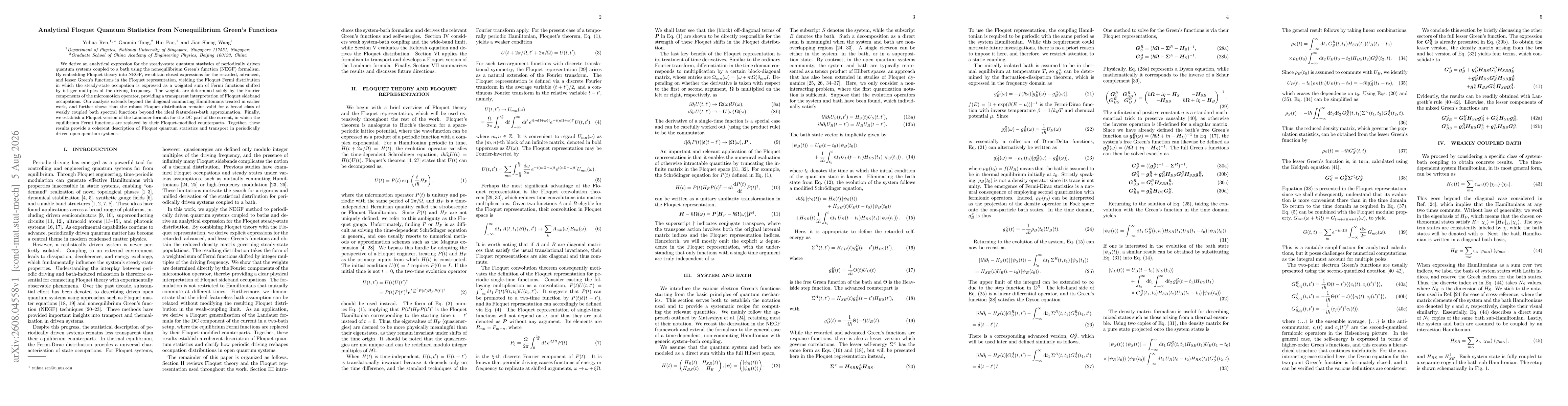 Thumbnail for Analytical Floquet Quantum Statistics from Nonequilibrium Green's Functions