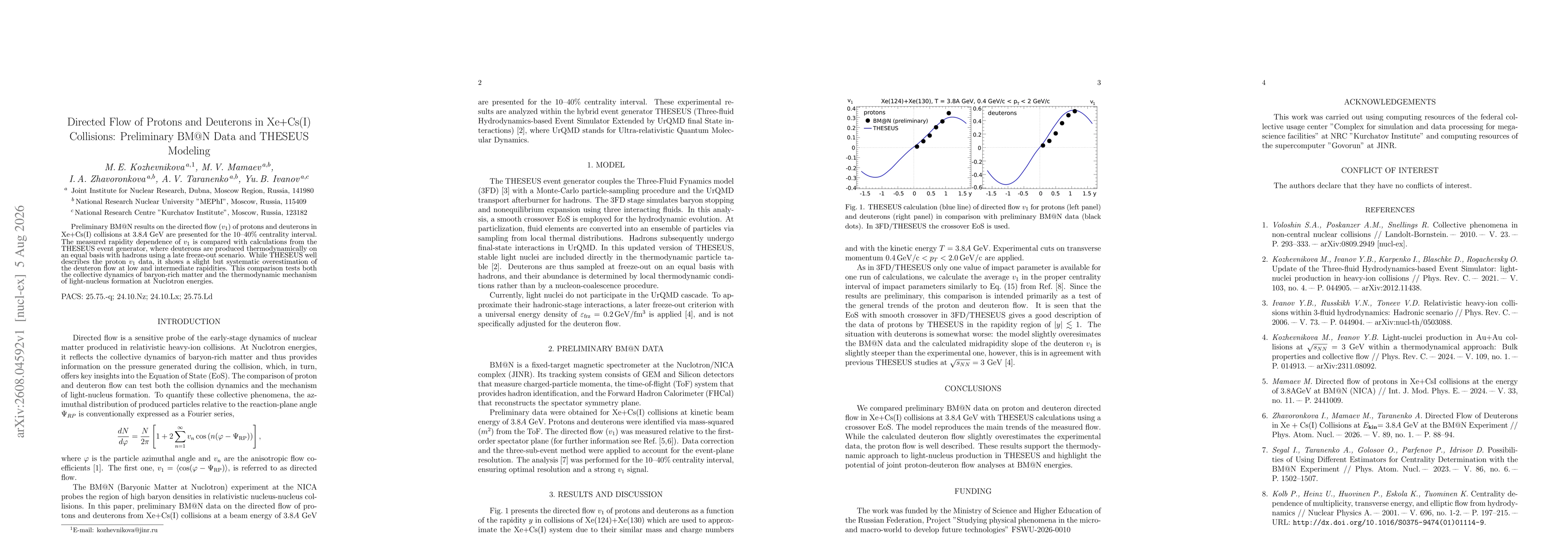 Thumbnail for Directed Flow of Protons and Deuterons in Xe+Cs(I) Collisions: Preliminary BM@N Data and THESEUS Modeling