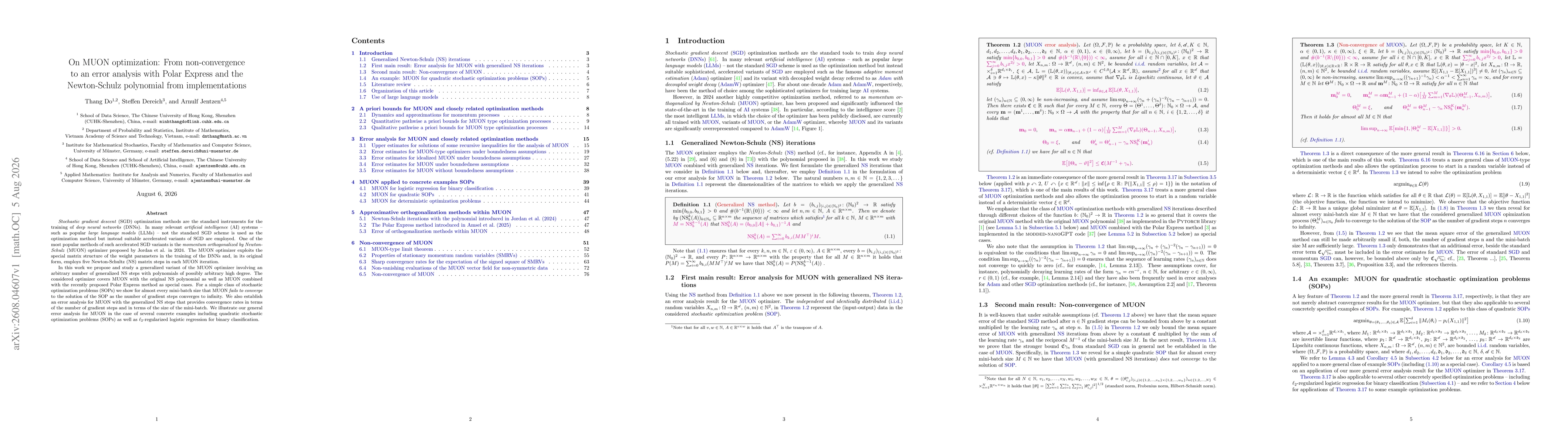 Thumbnail for On MUON optimization: From non-convergence to an error analysis with Polar Express and the Newton-Schulz polynomial from implementations