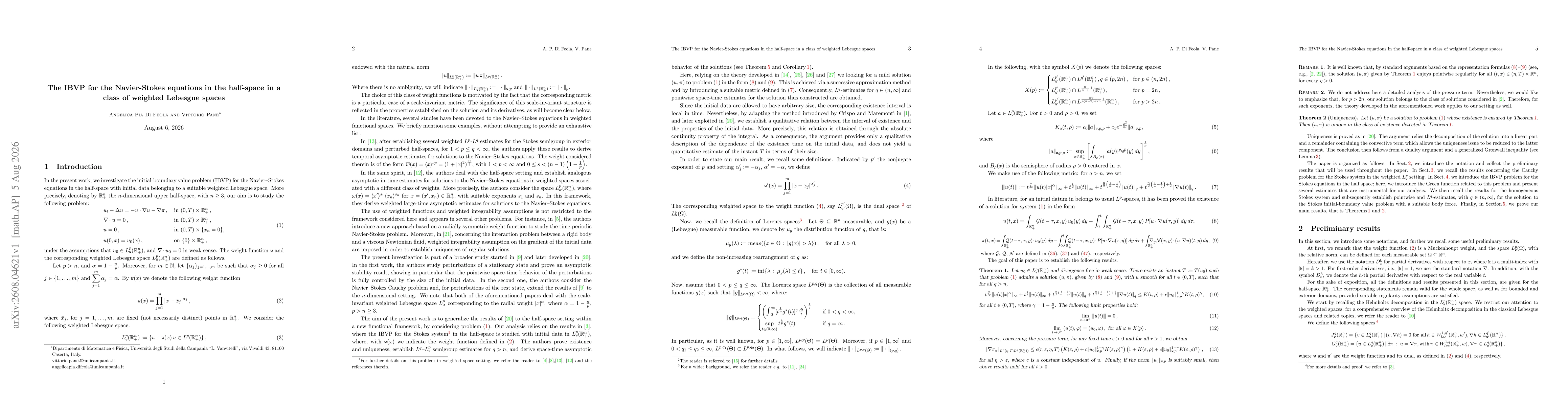 Thumbnail for The IBVP for the Navier-Stokes equations in the half-space in a class of weighted Lebesgue spaces