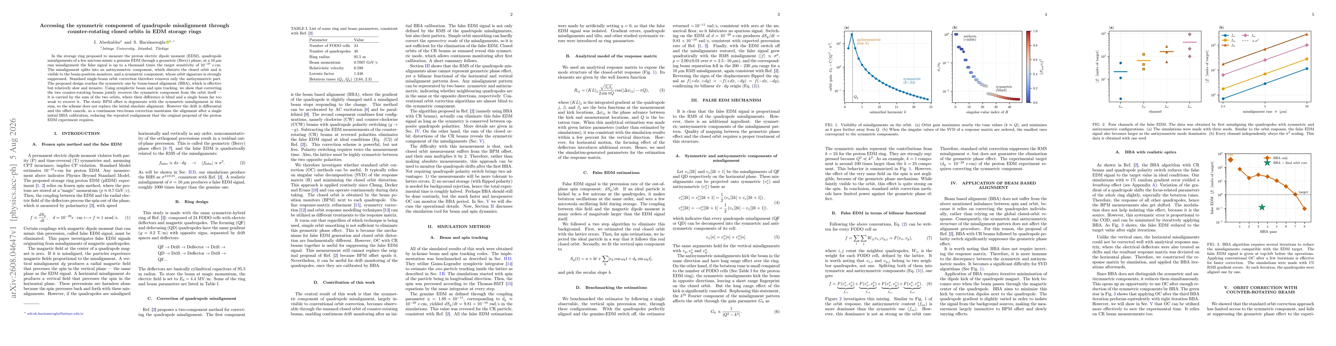 Thumbnail for Accessing the symmetric component of quadrupole misalignment through counter-rotating closed orbits in EDM storage rings