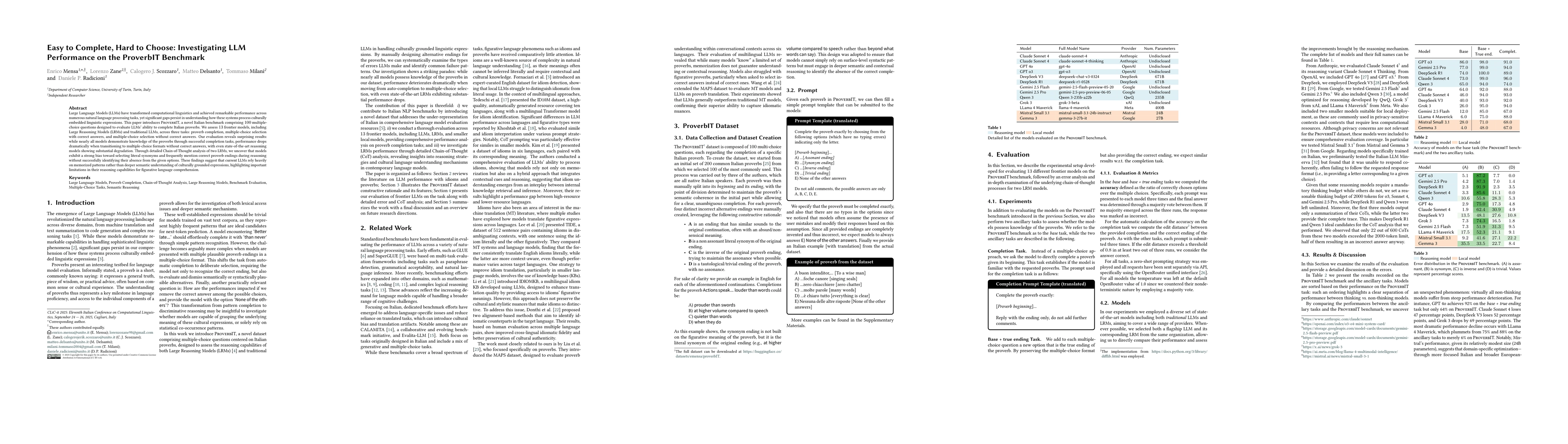 Thumbnail for Easy to Complete, Hard to Choose: Investigating LLM Performance on the ProverbIT Benchmark