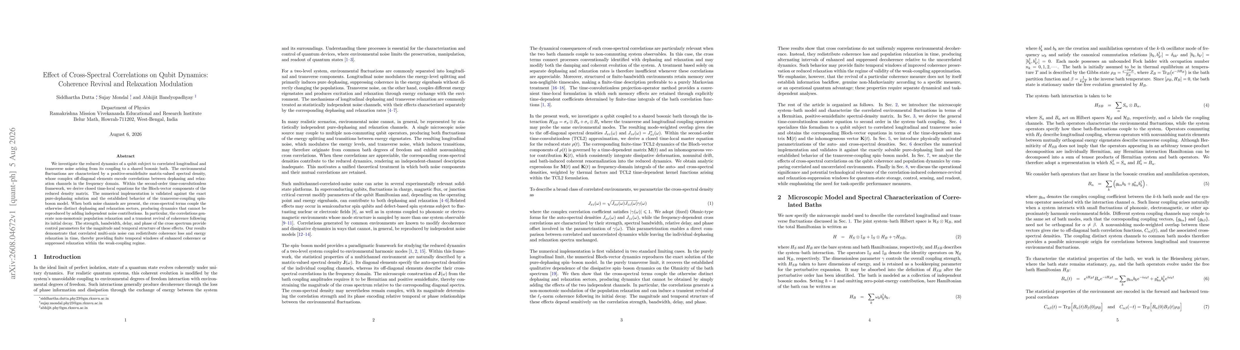 Thumbnail for Effect of Cross-Spectral Correlations on Qubit Dynamics: Coherence Revival and Relaxation Modulation