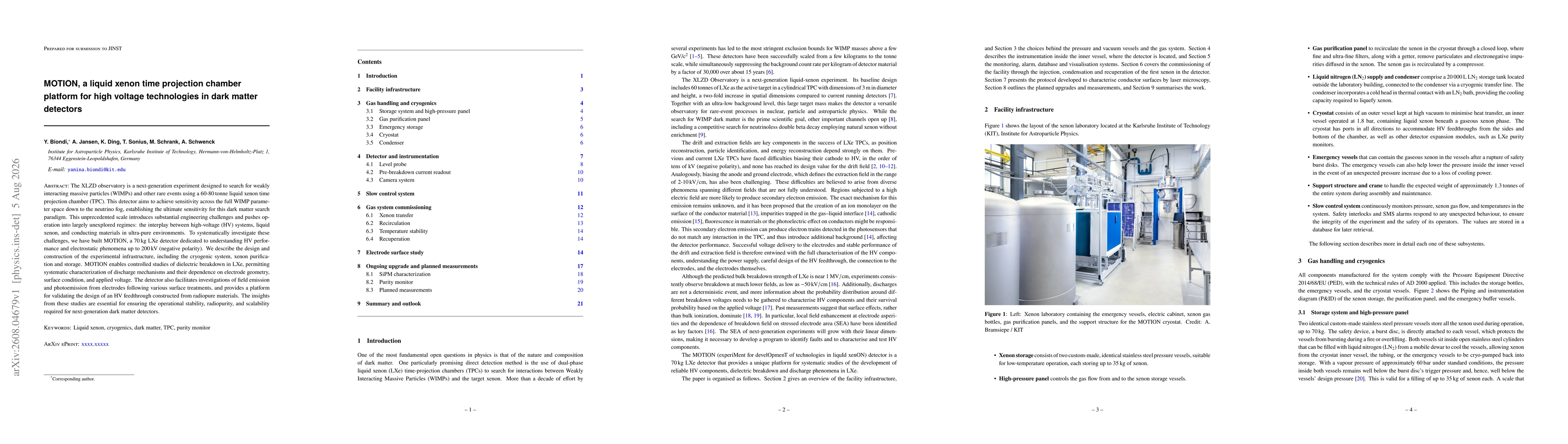 Thumbnail for MOTION, a liquid xenon time projection chamber platform for high voltage technologies in dark matter detectors