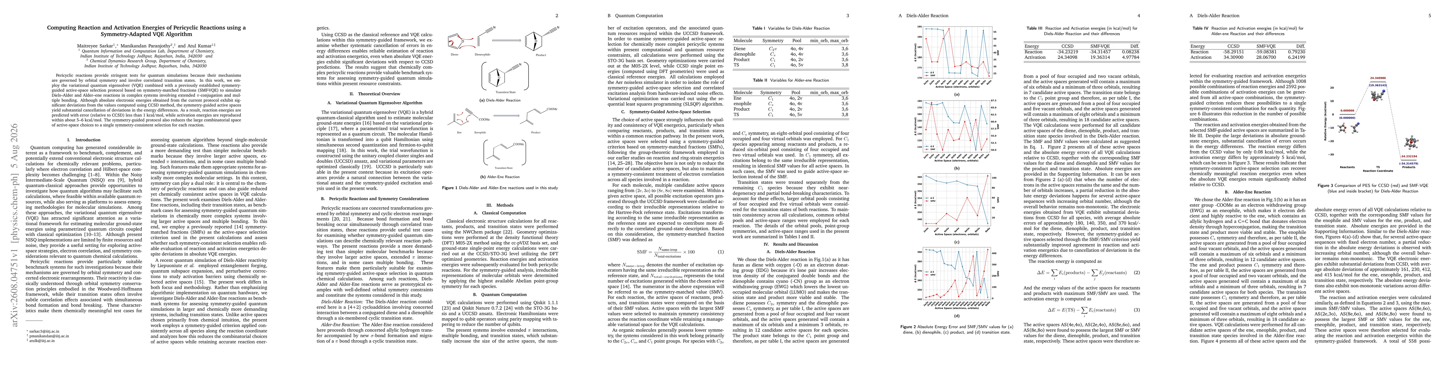 Thumbnail for Computing Reaction and Activation Energies of Pericyclic Reactions using a Symmetry-Adapted VQE Algorithm